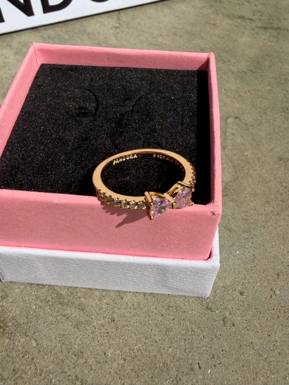 Pandora Rose Gold Double Heart Ring with Pink Stones - Picture 3 of 3